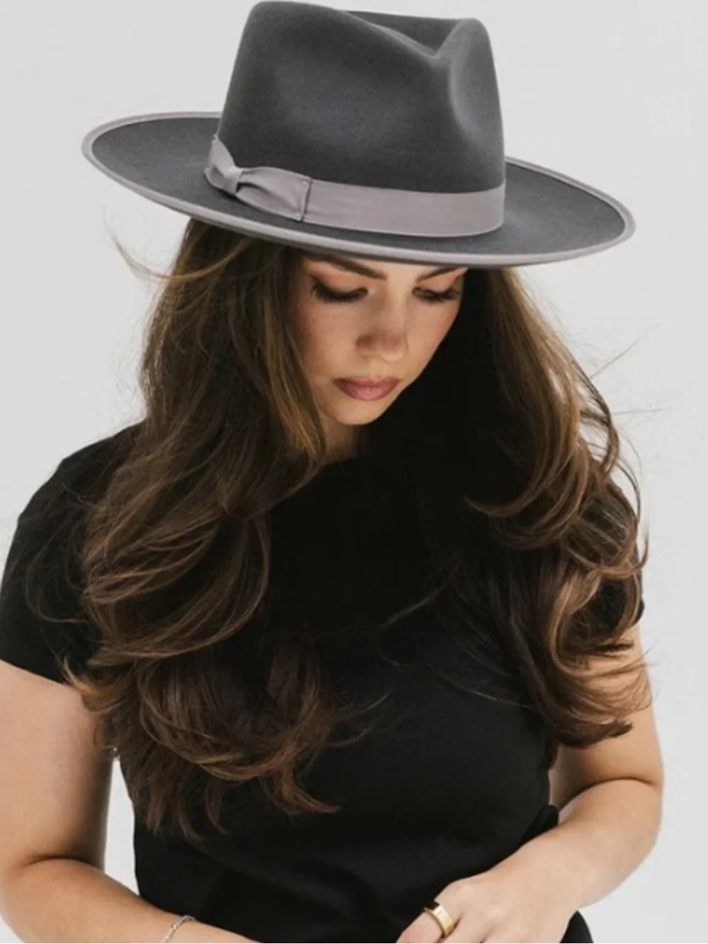 GIGI PIP The Monroe Rancher Cowboy Wide Brim Felt Fedora Charcoal Gray 100% Wool